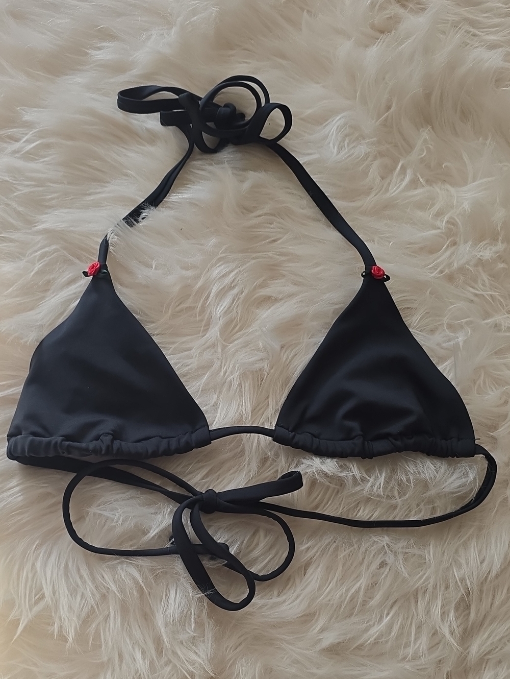 Pure Black Triangle PINK x Frankies Bikinis Cape May Bikini Top SIZE M